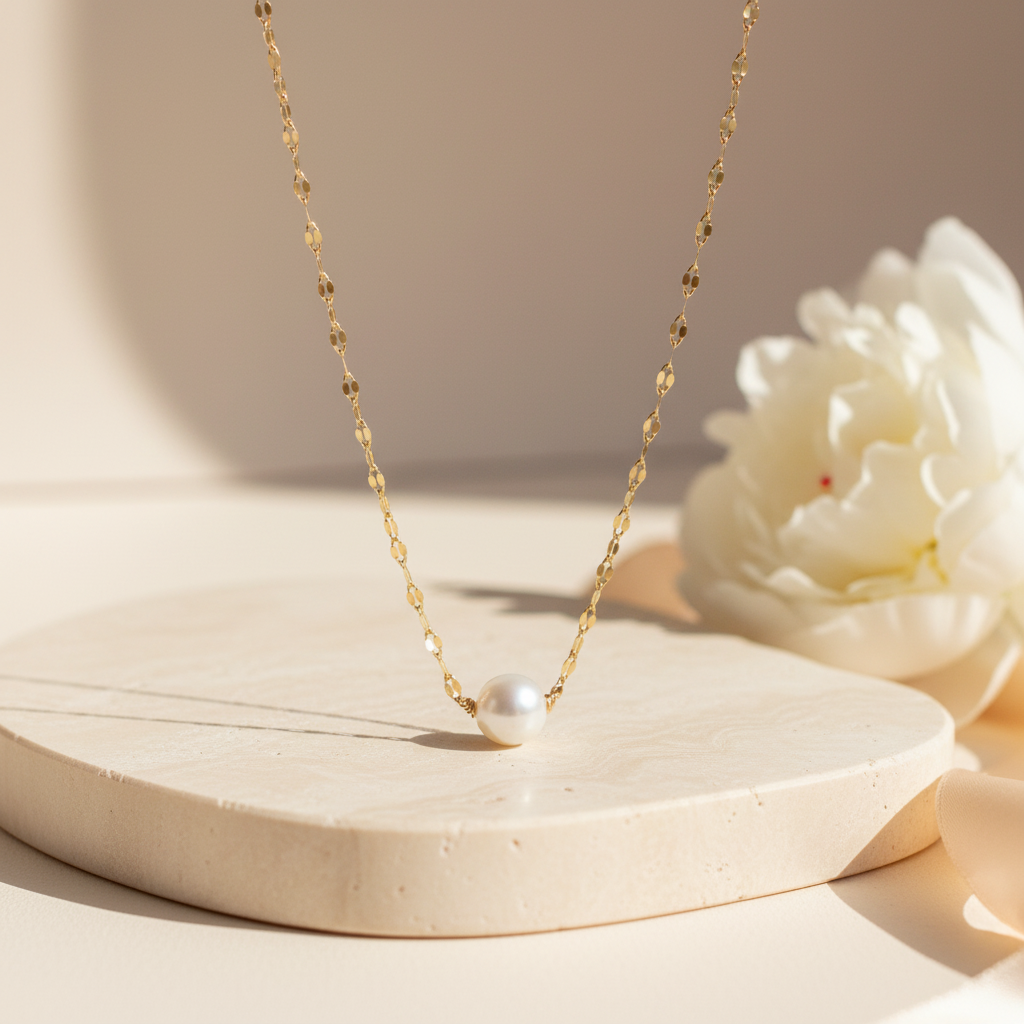 Minimalist Floating Single Pearl Necklace