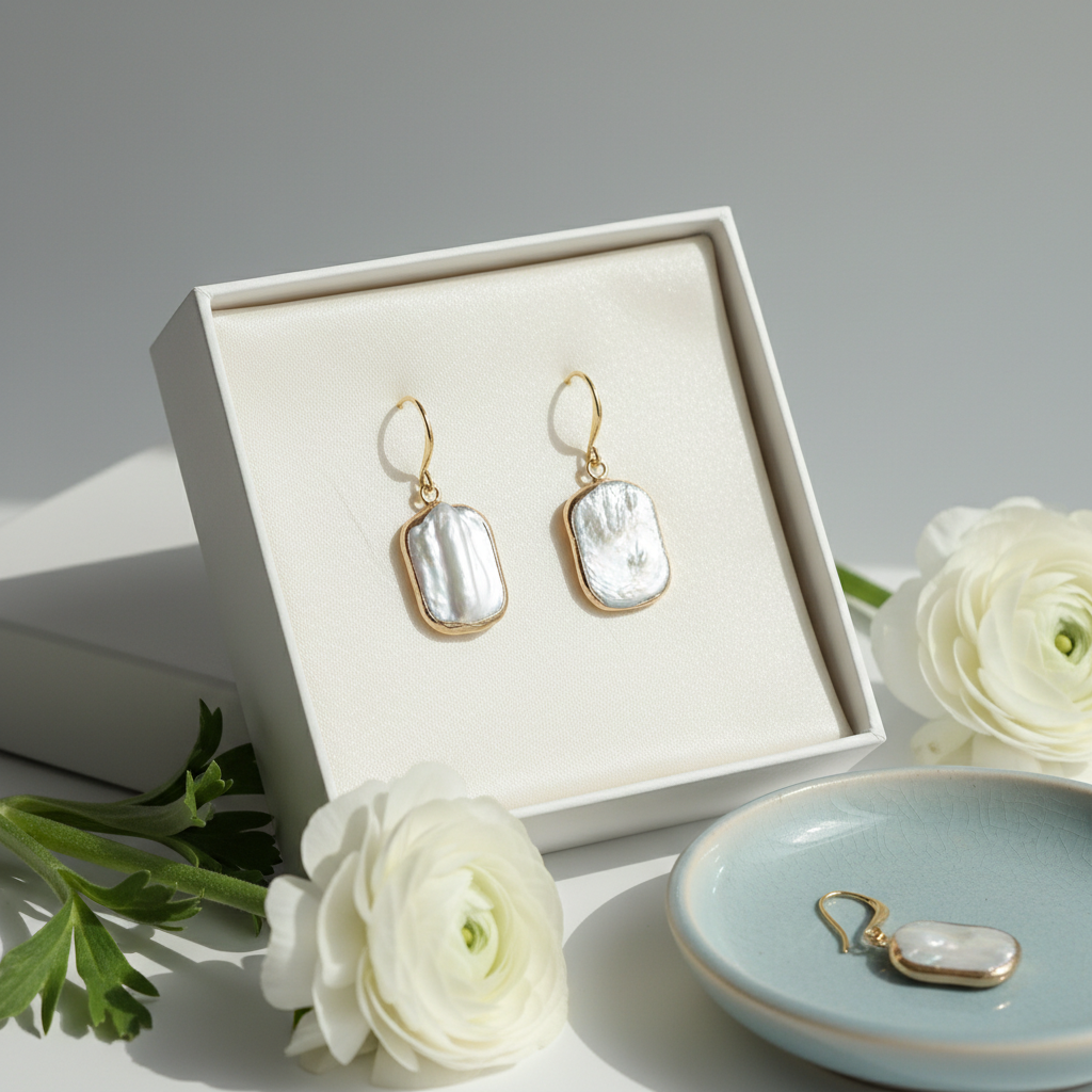 Gold-Accented Baroque Pearl Dangle Earrings