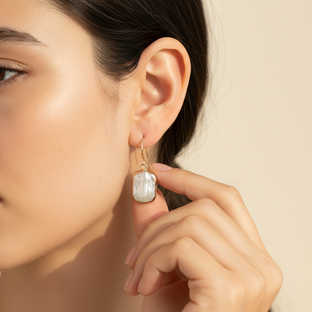 Gold-Accented Baroque Pearl Dangle Earrings