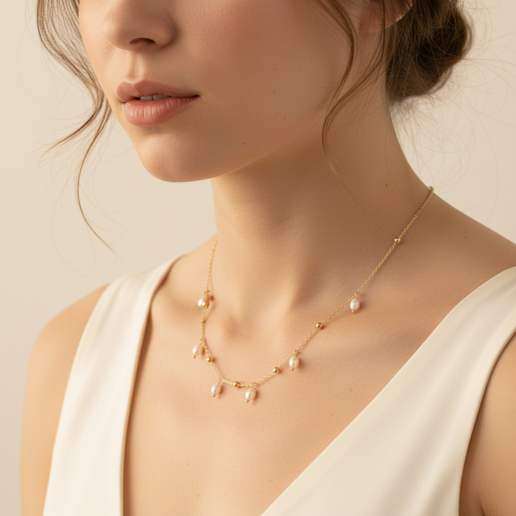 Raindrop Pearl Station Necklace