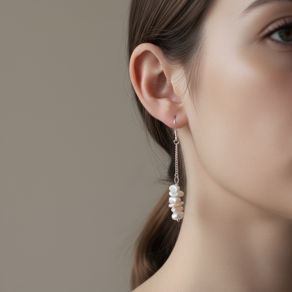 Keshi Pearl Dangle Earrings Sterling Silver
