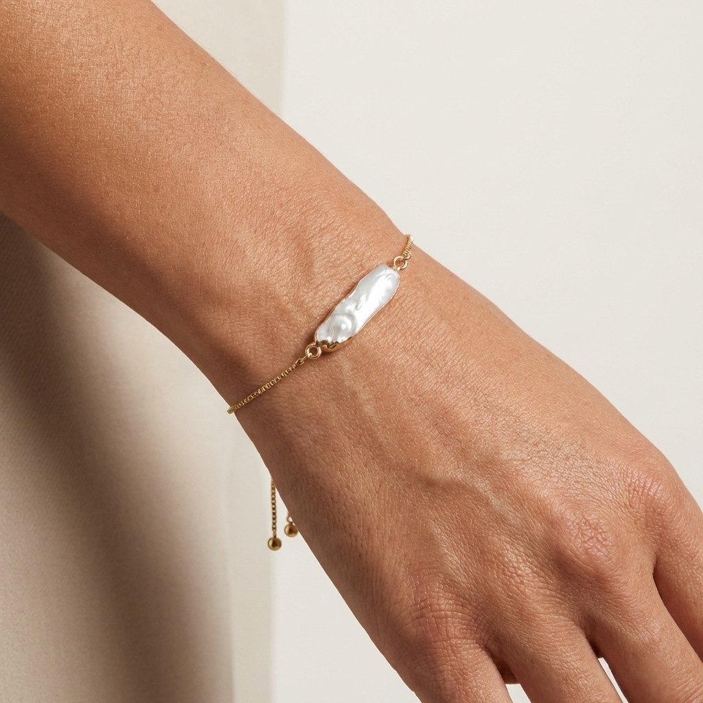 Gold Dipped Biwa Pearl Slider Bracelet