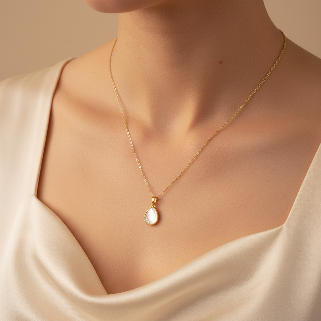 Minimalist Teardrop MOP Shell Necklace