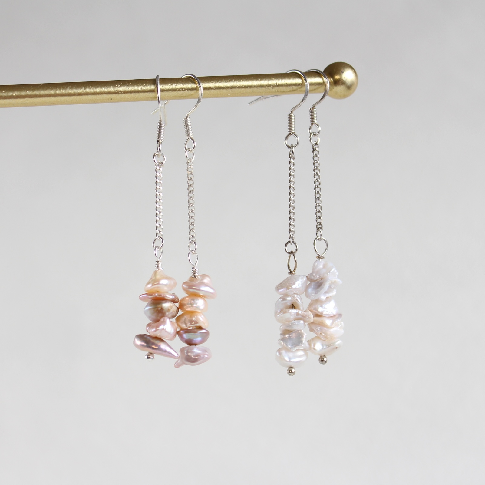 Gold-Accented Baroque Pearl Dangle Earrings