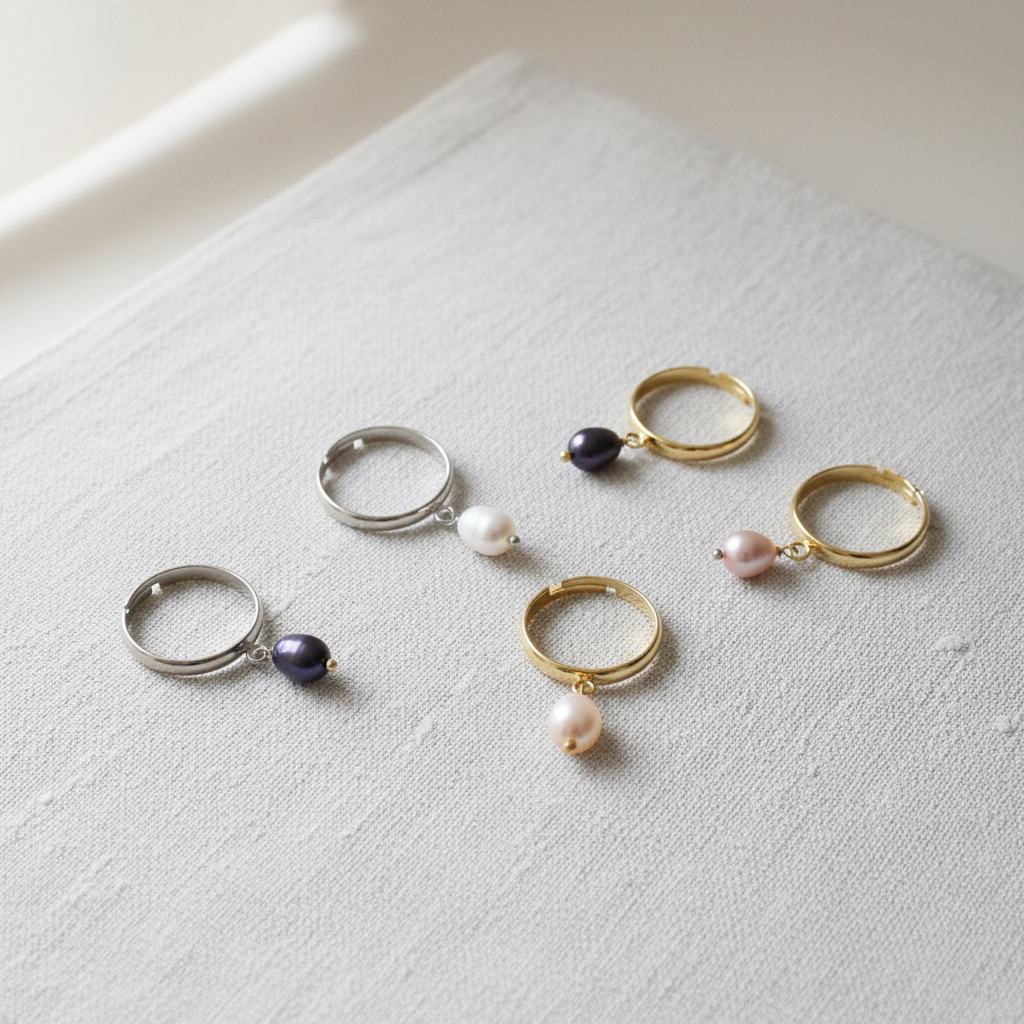 Single Pearl Charm Dangle Ring