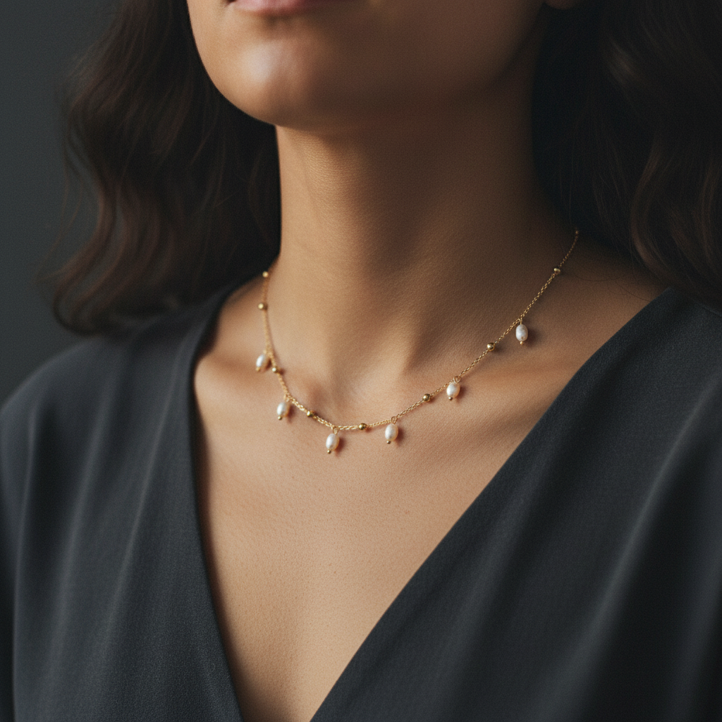 Raindrop Pearl Station Necklace