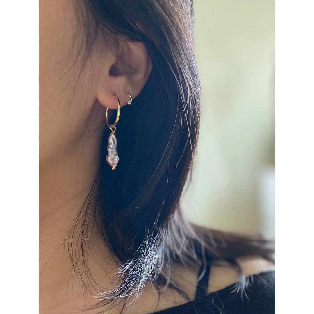 Pearl Long Earrings, Freshwater Biwa Pearl Danglers