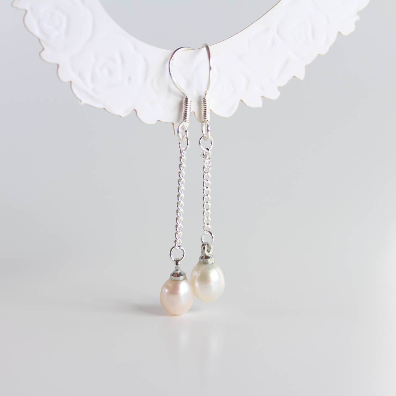 Freshwater Pearl Long Dangle Earrings Sterling Silver